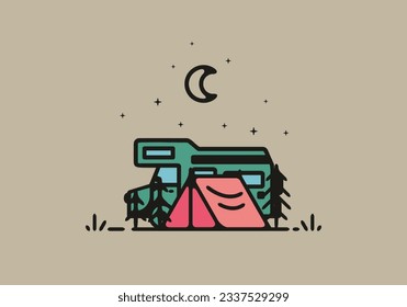 Simple camper van camping illustration design