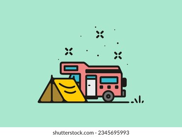 Simple camper van camping illustration design