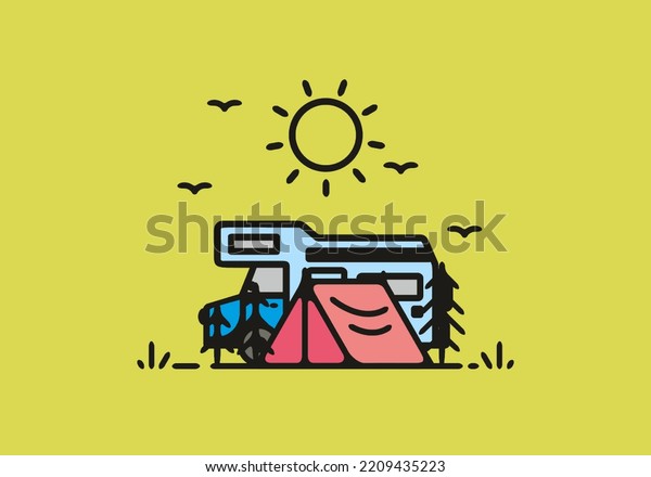Simple camper van\
camping illustration\
design