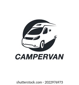 Einfache Camper Van Logo, Vektorsymbol auf weißem Hintergrund