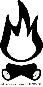 A simple campfire fire and log sign, black and white vector icon