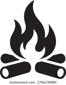 Simple campfire icon with flames and logs on white background