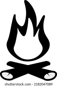 A simple campfire vector icon, black and white fire and log illustration