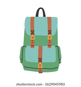 Simple camping backpack. Vector flat modern hiking backpack. Retro looking stylish camping and mountain exploring backpack