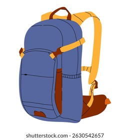 Simple camping backpack. Vector flat modern hiking backpack. Retro looking stylish camping and mountain exploring backpack