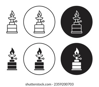 simple camping gas vector icon set. hiking gas stove symbol in black color.