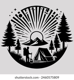 Camping Camping Senderismo Ilustración vectorial de silueta transparente 