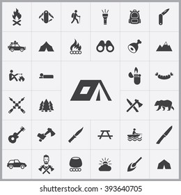 Simple camping icons set. Universal camping icons to use for web and mobile UI, set of basic UI camping elements