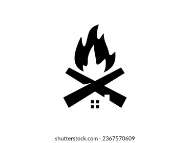 diseño de logotipo de camping simple, fogata con ilustración de icono del vector del hogar.