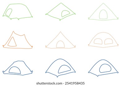 Simple camping tent outline illustration set design