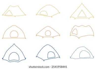 Simple camping tent outline illustration set design