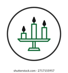 Simple candelabra icon featuring three lit candles, rendered in a minimalist style. The design employs green and black lines against a white backdrop, offering an elegant and decorative visual