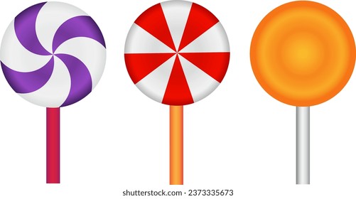 Simple candies or lollipop stick of various colors on white background Vector illustration, perfect for your design various themes