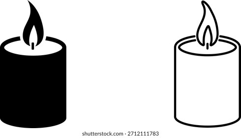 Design de ícone de vela simples em preto e branco com chama e forma cilíndrica para vários usos