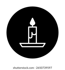 Simple candle icon design on black background showcasing light and minimalist graphic representation with fire flame
