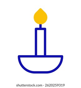 Simple Candle Icon Illustration with Blue Outline and Yellow Flame Design