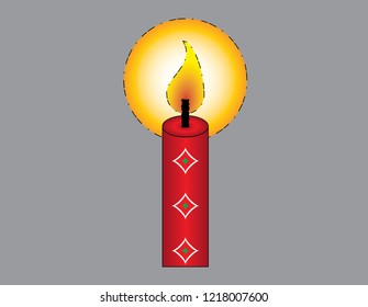 simple candle icon with shadow. concept of flaming candlestick, attributes, shining, meditation. isolated on gray background. red flat style trend modern logo design vector illustration