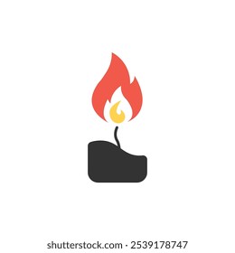 simple candle icon with shadow. concept of flaming candlestick, christianity attributes, shining, meditation. isolated on gray background. flat style