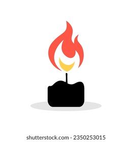 simple candle icon with shadow on white background. Concept of flaming candlestick vector design