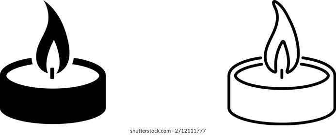 Icono de vela simple en dos estilos que muestran diseños en blanco y negro con llama en la parte superior