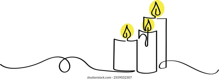 Simple Candles Vector Illustration - One Line Art