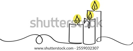 Simple Candles Vector Illustration - One Line Art