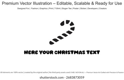 Simple candy cane icon with placeholder text for christmas