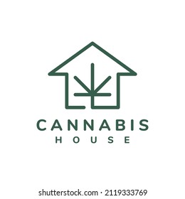 simple cannabis house in line style logo design