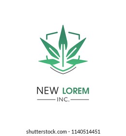 Simple Cannabis leaf with arrow combined in the logo. Vector image.
