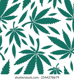 Patrón simple de hojas de cannabis. Planta médica. Hojas de cáñamo sobre fondo blanco. 