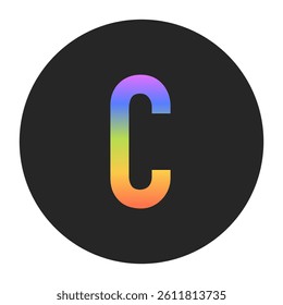 Simple Capital Letter C logo with a vertical rainbow gradient on a black circle. Clean, bold, and ideal for app icons, branding, or minimalist graphic elements.