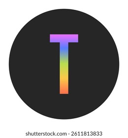 Simple Capital Letter T logo with a vertical rainbow gradient on a black circle. Clean, bold, and ideal for app icons, branding, or minimalist graphic elements.
