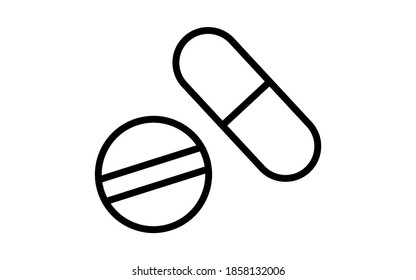 Simple capsule and pill icon, black and white