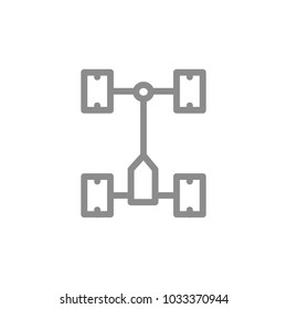 Simple car chassis, undercarriage line icon. Symbol and sign vector illustration design. Isolated on white background
