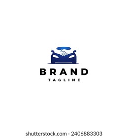 Simple Car Deal Logo Design. Handshake On Car Silhouette Logo Design.