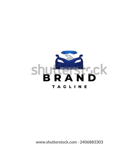 Simple Car Deal Logo Design. Handshake On Car Silhouette Logo Design.
