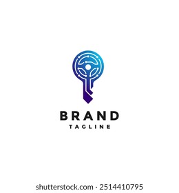 Design de logotipo de chave digital de carro simples. Design do logotipo da chave do carro inteligente digital.
