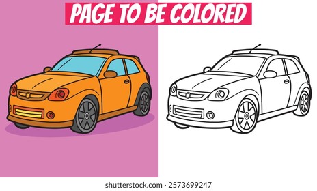 Simple car doodle in black and white, designed for coloring books and kindergarten activities. Printable vector illustration for kids and adults.