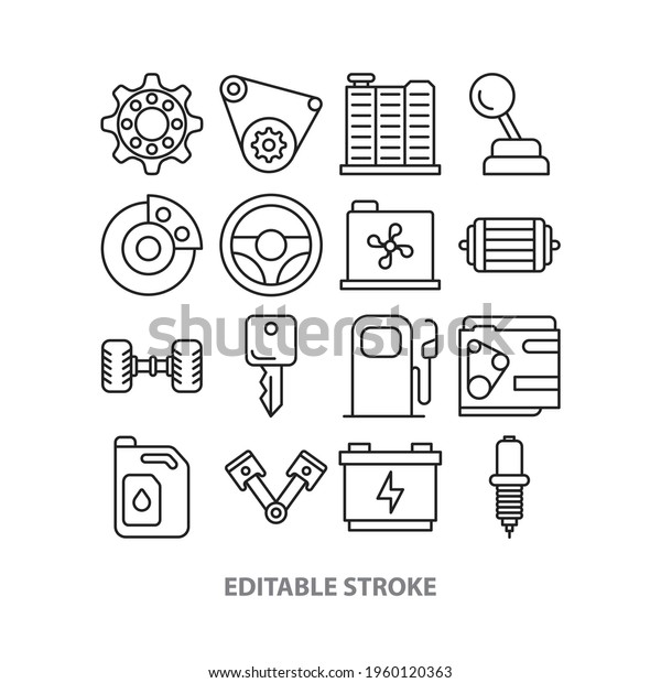 simple\
car and engine line icon set with editable\
strokes