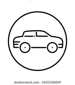 simple car icon with circle. line ikon style.