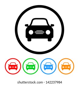 Simple Car Icon with Four Color Variations