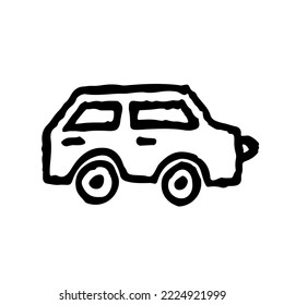 Simple Car Icon Vector.  Flat Hatchback symbol. Black contour linear silhouette. Side view. Vector flat graphic illustration. The isolated object on a white background.