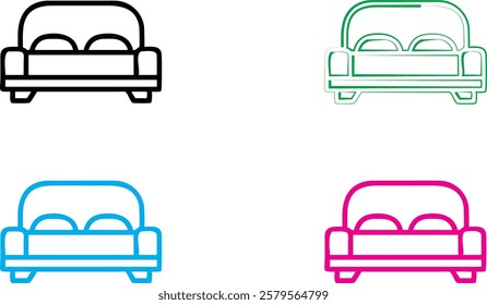 Simple car icons, minimalist vehicle designs, front view automobiles, colorful outline drawings, geometric car shapes, retro style vehicle illustrations, clean line art, compact car silhouettes, styli