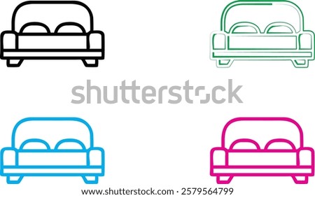 Simple car icons, minimalist vehicle designs, front view automobiles, colorful outline drawings, geometric car shapes, retro style vehicle illustrations, clean line art, compact car silhouettes, styli