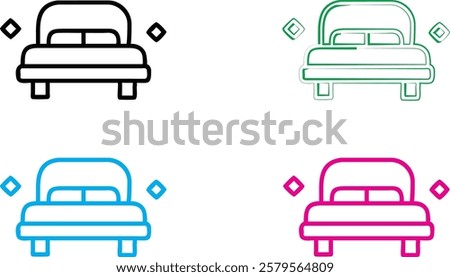 Simple car icons, minimalist vehicle designs, front view automobiles, colorful outline drawings, geometric car shapes, retro style vehicle illustrations, clean line art, compact car silhouettes, styli