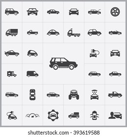 Simple car icons set. Universal car icon to use in web and mobile UI, set of basic UI car elements