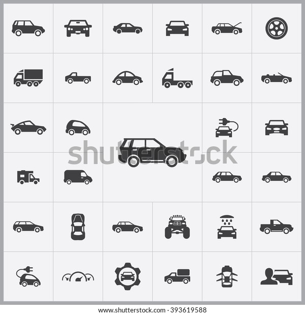 Simple car icons set. Universal\
car icon to use in web and mobile UI, set of basic UI car\
elements