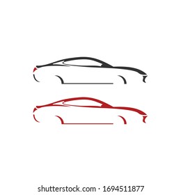 Simple Car Logo Vector Line Art Style For Automotive Dealer And Custom Transportation Repair. Body Car Silhouette. Vintage Modern Look, Memorable, Clean, Unique. Apply To Web, Wall, Front Office, App