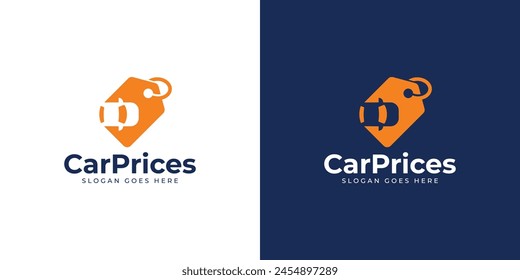 Simple Car Prices Logo. Car and Price Tag with Minimalist Style. Buy and Sell CarLogo Icon Symbol Vector Design Inspiration.