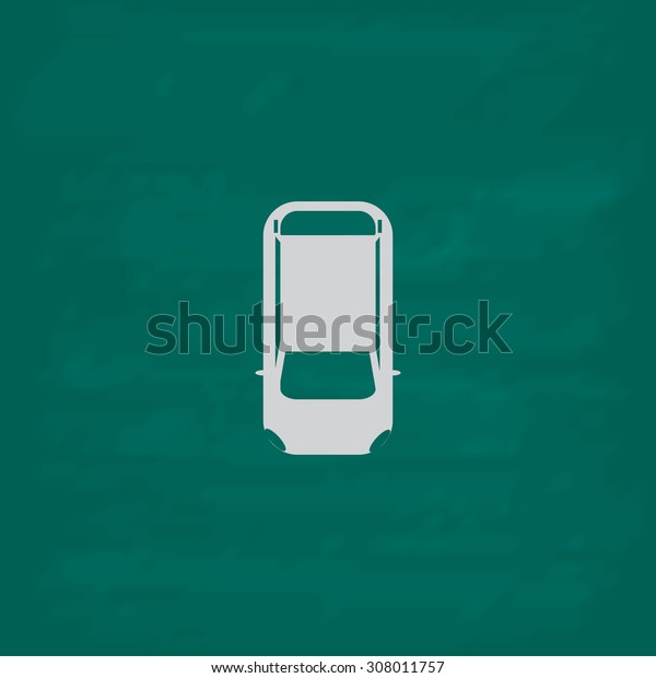 Simple car - top view. Icon.\
Imitation draw with white chalk on green chalkboard. Flat Pictogram\
and School board background. Vector illustration\
symbol